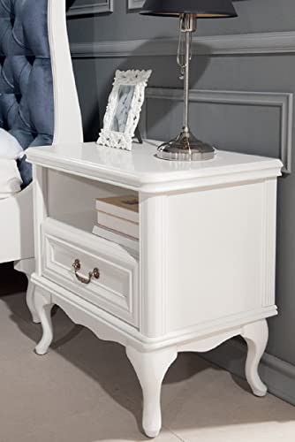 Casa Padrino Luxus Jugendstil Nachtkommode Weiß 64 x 42,5 x H. 63,1 cm - Eleganter Massivholz Nachttisch mit Schublade - Barock & Jugendstil Schlafzimmer Möbel