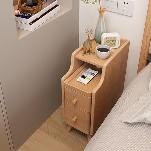 Moderner Nachttisch Mit 2 Schubladen, Nachttisch Schmal Mit 2 Schubladen Aus Massivholz, Moderner Nachttisch, Schlanker Nachttisch Tisch, Nachttisch Vintage, Beistelltische Für Das Wohnzimmer(Beige,35