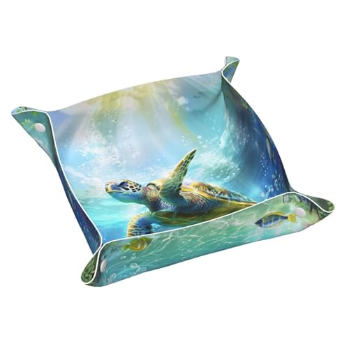 Nachttisch-Organizer, Schildkröte und Fische, Meereswelt, Schreibtisch-Aufbewahrung splatte, Auffangbehälter für Kleingeld, Schmuck, Schlüssel, Telefon, Uhren, Würfel