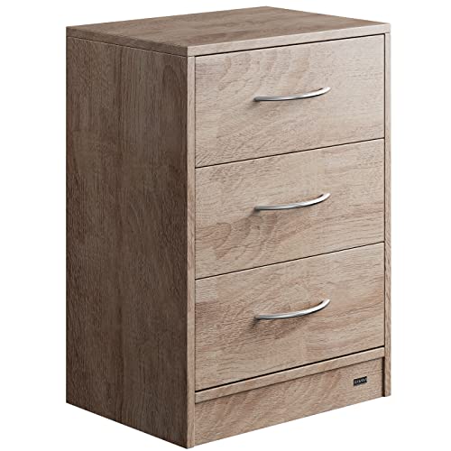 Casaria® Nachttisch Eiche 3 Schubladen Kabelführung Wandbefestigung Boxspringbett Schlafzimmer Nachtschrank Nachtkonsole Nachtkommode Holz 54x39x28cm