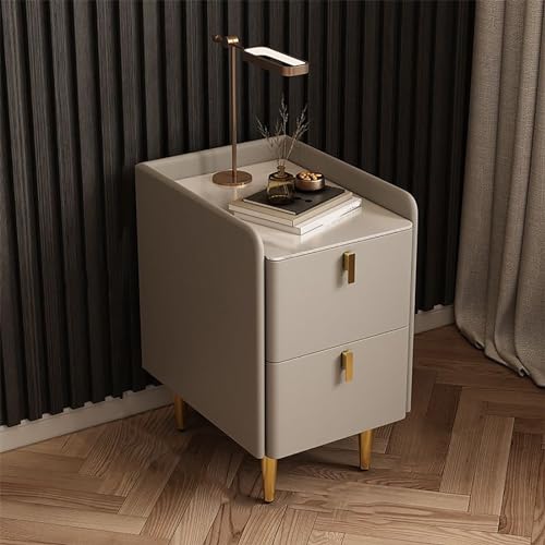 Moderner schmaler Nachttisch aus der Mitte des Jahrhunderts mit 2 Schubladen, luxuriöses Kunstleder-Finish, Nachttisch für Schlafzimmer und Wohnzimmer, stilvolle Aufbewahrungslösung