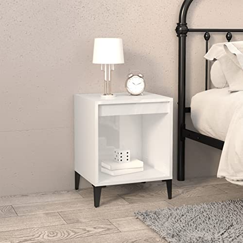 Fasba Nachttisch Hochglanz-Weiß 40x35x50 cm, Beistelltisch mit viel Stauraum, Nachtschrank, Nachtkommode, Nachtkonsole