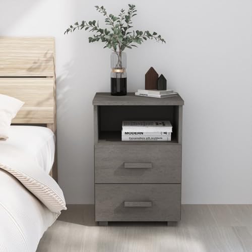 Fasba Nachttisch HAMAR Hellgrau 40x35x62 cm Massivholz Kiefer, Beistelltisch mit viel Stauraum, Nachtschrank, Nachtkommode, Nachtkonsole
