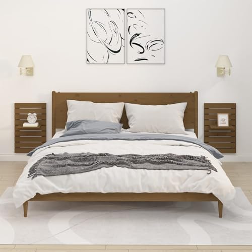 Gecheer Wand-Nachttische 2 STK. Honigbraun Massivholz Kiefer, Schlichte Nachtkommode Kommode für Wohnzimmer Schlafzimmer Studentenbude824771