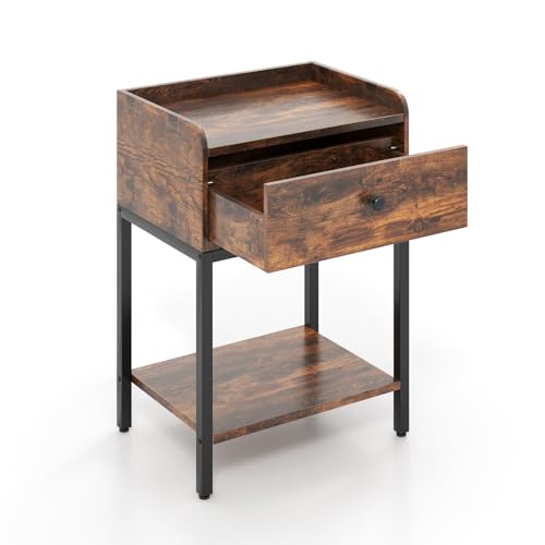 KOMFOTTEU Nachttisch mit Schublade & Ablage, Nachtkommode Nachtschrank Holz, Beistelltisch Sofatisch Industrie-Stil, Nachtkonsole Nightstand 42x30x60 cm für Schlafzimmer Wohnzimmer (1) KOMFOTTEU Nachttisch mit Schublade & Ablage, Nachtkommode Nachtschrank Holz, Beistelltisch Sofatisch Industrie-Stil, Nachtkonsole Nightstand 42x30x60 cm für Schlafzimmer Wohnzimmer (1)