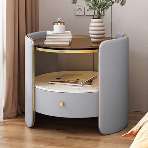 Nachttisch aus Massivholz mit Schubladen, Mikrofaser-Leder umwickelter Aufbewahrungsschrank für Schlafzimmer oder Wohnzimmer