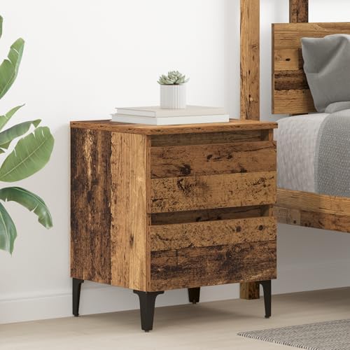 Qnhdfrt Schmaler Antiker Nachttisch aus Naturholz Braun 35x40x50 cm Rechteckig mit Metallbeinen für Schlafzimmer – Robust und Stilvoll als Beistelltisch oder Nachtschrank