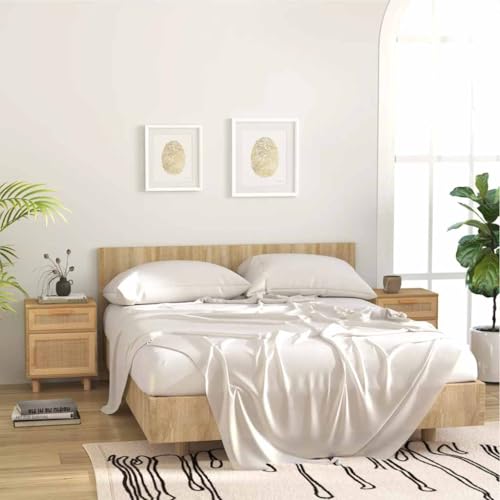 IBUQDDV Telefontisch Ablagetisch Sofatisch Nightstand Nachttische 2 STK. Braun Massivholz Kiefer und Natur-Rattan für Wohnzimmer, Schlafzimmer, Flur, Küche