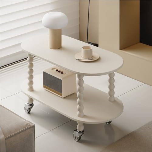 ZJHESXV Beweglicher Beistelltisch, 2-stufiger rollbarer Beistelltisch, Couchtisch mit Universalrad, einfacher Ecktisch für Wohnzimmer, Schlafzimmer, Küche, Büro (weiß, 31,5 * 14,2 * 18,9 Zoll)
