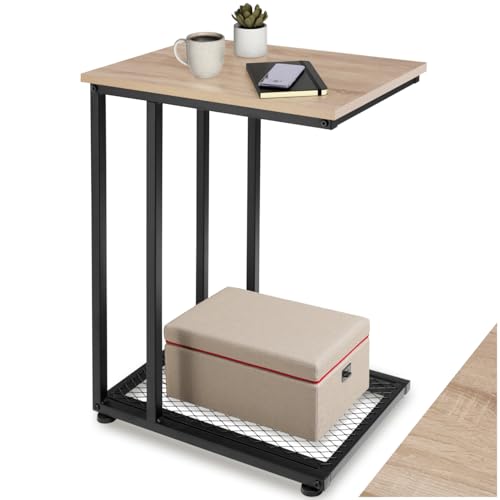 tectake® Beistelltisch Holz Metall, Wohnzimmertisch, Couchtisch C-Form + Gitterablage, 48 x 35 x 66 cm, Laptoptisch für Couch, Betttisch, Sofatablett, Betttablett - Industrial Holz hell, Eiche Sonoma tectake® Beistelltisch Holz Metall, Wohnzimmertisch, Couchtisch C-Form + Gitterablage, 48 x 35 x 66 cm, Laptoptisch für Couch, Betttisch, Sofatablett, Betttablett - Industrial Holz hell, Eiche Sonoma
