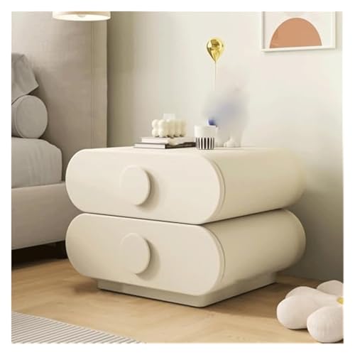 GddOGUK Nachttische, 360° drehbarer Nachttisch mit 2 Schubladen, Leichter Luxus-Nachttisch, Leder-Beistelltisch for Zuhause, platzsparender Nachttisch(Blanc,40cm)