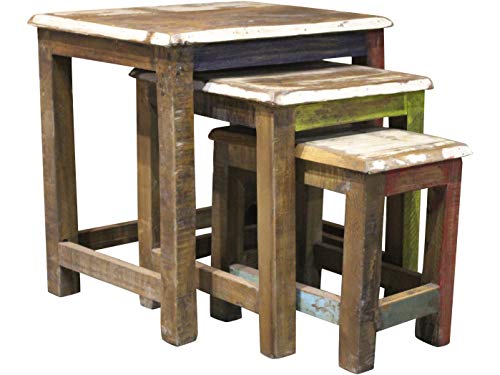 Loft24 India 3er Set Satztisch Couchtisch Wohnzimmertisch Beistelltisch Unikat Recycling Holz Massivholz Mehrfarbig