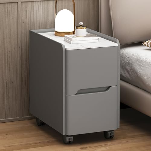 Nachttisch mit Schubladen, Kunstlederumwicklung, Marmor-Tischplatte und Rollen, Aufbewahrungsschrank für Schlafzimmer