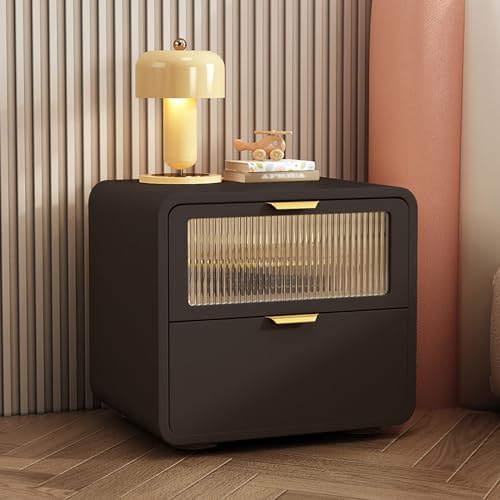 Nachttisch, Nachttisch aus Holz mit PU-Leder-Finish, kompakter Beistelltisch mit 2 Schubladen, für Schlafzimmer oder Wohnzimmer