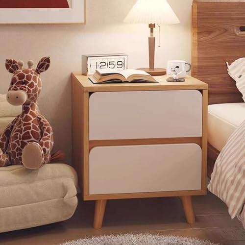 Moderner Nachttisch aus Holz mit Schubladen – Mid-Century Akzent-Aufbewahrungsschra nk, schmaler Leder-Nachttisch, stabiles Holz für Schlafzimmer und Wohnzimmer (Wood-B)