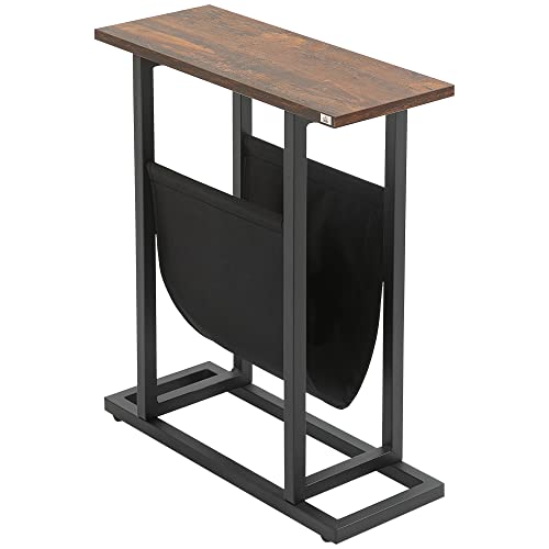 HOMCOM Beistelltisch mit Stofftasche, Couchtisch, Sofatisch mit Stahlrahmen, Nachttisch, Kaffeetisch für Schlafzimmer, Wohnzimmer, Dunkelbraun+Schwarz, 49 x 19 x 55 cm