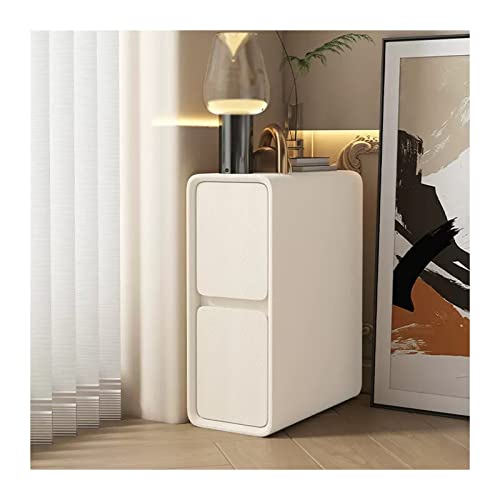 Nachttisch, platzsparend, ultraschmal, mit 2 Schubladen, komplett montiert, Beistelltisch aus Holz, Nachttisch, Nachttischschrank für Wohnzimmer, Schlafzimmer, Büro, weißer Nachtti