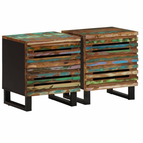 Qnhdfrt Nachttische aus Massivholz Altholz 40x34x46 cm mit 2 Schubladen Schmaler Nachttisch für Schlafzimmer Vintage Möbel Set 2 Stück