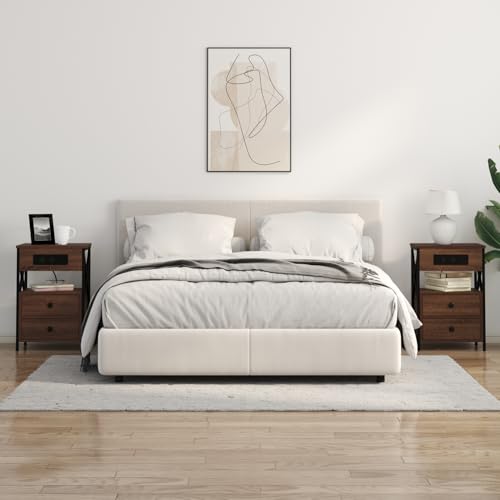 Homgoday Nachttisch 2 pcs Braune Eiche 40 x 31 x 60 cm Holzwerkstoff Nightstand Model859469