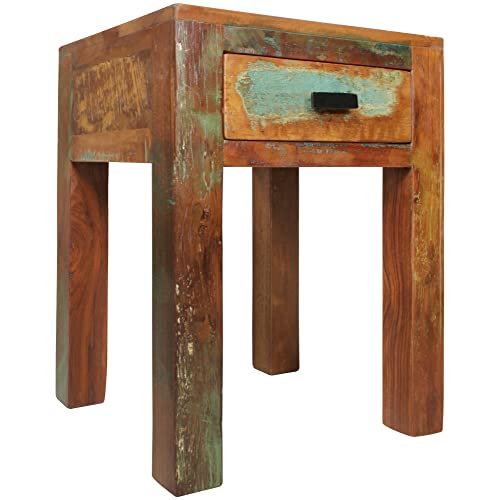möbelando Nachttisch Kalkutta 40 x 40 x 55 cm | Mango Massivholz Nachtkästchen mit Schublade | Kleiner Beistelltisch Shabby Chic | Wohnzimmertisch | Nachtkonsole