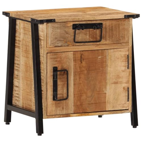 Nachttisch mit Stauraum, Night Stand Nachtschrank Schlichter Beistelltisch für Wohnzimmer Schlafzimmer, 40x30x42 cm Massivholz Mango