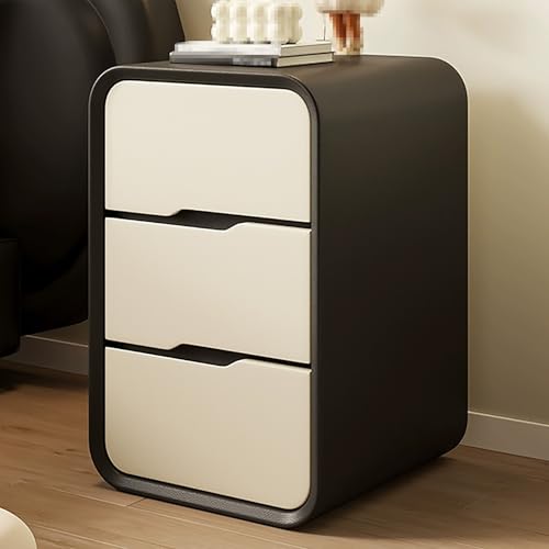 Schmaler Nachttisch mit 3 Schubladen, keine Montage erforderlich, moderner Akzenttisch für Schlafzimmer, schwarzes Mikrofaser-Leder-Finish, 40 x 37 x 55 cm, ideal für kleine Räume