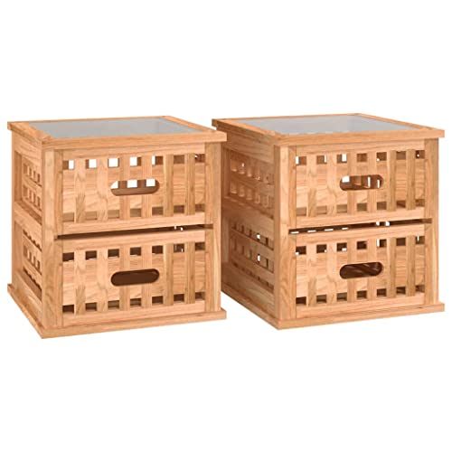 vidaXL 2X Nachttisch Nachtschrank Nachtkonsole Nachtkommode Beistelltisch Tisch Schrank Kommode Schlafzimmer 34x34x34cm Massivholz Nussbaum