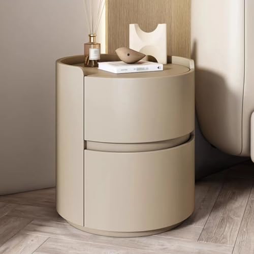  aus Holz mit Schublade Regal für Schlafzimmer, moderner runder, Aufbewahrung für Wohnzimmer, äußerer aus Leder, braun, 45 x 45 x 50 cm