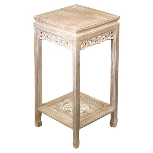 Oriental Galerie Nachtkommode Nachtschrank Blumenhocker Beistelltisch Holz Hocker Modell Raya Whitewash 80 cm
