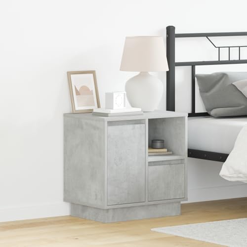 MNISDFL Nachttisch mit LED Beton Grau nachtschrank Bedside Table for Zimmer Wohnzimmer 50x34,5x50 cm