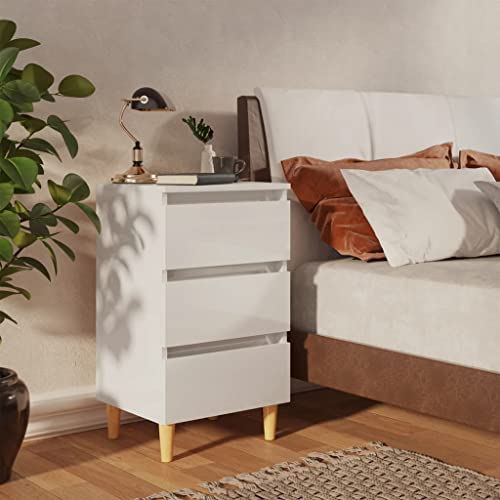Nachttisch mit Massivholz-Beinen Hochglanz-Weiß 40x35x69 cm,Skandinavischer Nachttisch aus Eukalyptusholz mit elegantem HochglanzWeiß und viel Stauraum für Ihr Schlafzimmer Schlafzimmer, Nachttische
