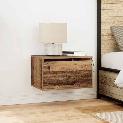 Qnhdfrt Schmaler Nachttisch aus Massivholz Altholz mit Schublade Braun 50x30x1,5 cm Rustikaler Beistelltisch für Schlafzimmer Vintage Design