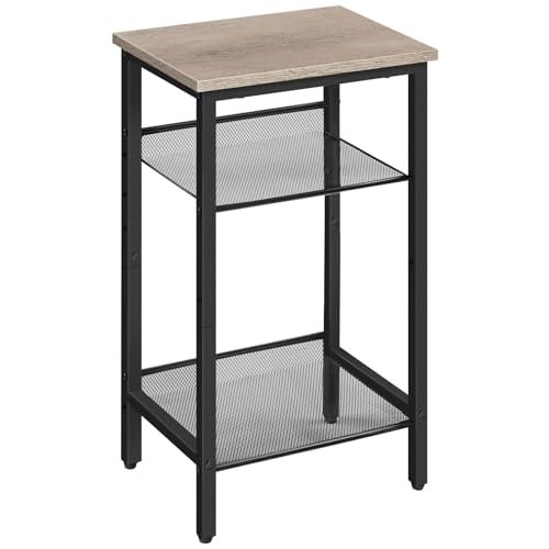 HOOBRO Beistelltisch, Telefontisch mit 2 verstellbaren Gitterablagen 38 x 28 x 74 cm, Sofatisch, Kaffeetisch, Industrie-Design, Grau-Schwarz EBG01DH01G1