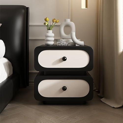 Nachttisch aus Kunstleder, minimalistischer Nachttisch mit 2 Schubladen, Massivholzrahmen, keine Montage erforderlich für Schlafzimmer, Büro, Wohnzimmer