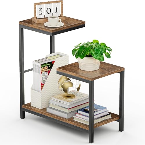 Bomclap Beistelltisch 3 Ebenen, 66cm Sofatisch Kaffeetisch Kleiner, Nachttisch für Wohnzimmer Schlafzimmer Küche Büro, Braun und Schwarz