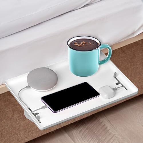 Nachttisch Regal,Bettablage Zum Einhängen Regal für Bett mit Kabelführung,Schlafzimme r für College Dorm Essentials,(Weiß)