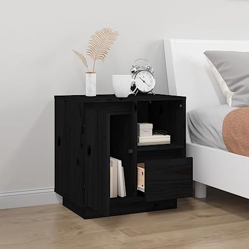 HEFZGDB Nachttisch Schwarz 50x34x50 cm Massivholz Kiefer Sideboard Wohnzimmer Beistelltisch Konsolentisch Nachttischschrank für Schlafzimmer Hotel Gästezimmer Wohnzimmer
