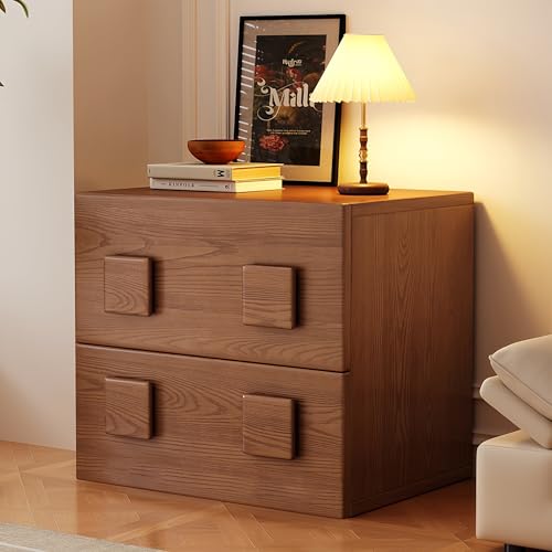 FUKEFUZ Modulares Nachttisch-System aus Massivholz (Kautschuk) – Stapelbarer Würfel-Schrank mit Klapptür & Schublade – Multifunktional als TV-Board, Kommode oder Beistelltisch(Walnut,V-B, Square)