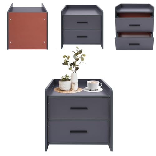 DHQCQL Nachttisch Klein Nachtschränkchen, Nachttischschrank mit Griff und 2 Schubladen, Bedside Table Beistelltisch für Kosmetik, Bücher, Zeitungen, Zeitschriften, Tassen, 40 * 40 * 42cm (Dunkelgrau)