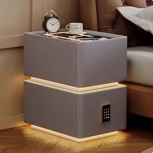 Smart Nachttisch Mit Funktion, des Mobiltelefons Kabelloses Aufladen, Nachttisch Mit LED-Licht, 2 Schubladen Bettschrank, Kommode, Wohnzimmer, Schlafzimmermöbel(Gray)