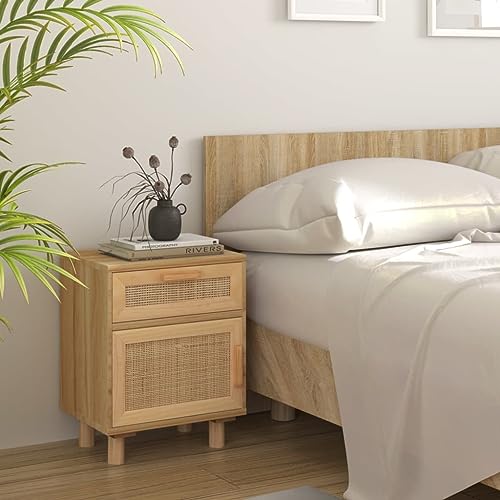 Homgoday Nachtschrank Nachtschränckchen Nachtkommode Nachtkonsole Sofatisch Beistelltisch für Schlafzimmer Bett Braun Massivholz Kiefer Natur