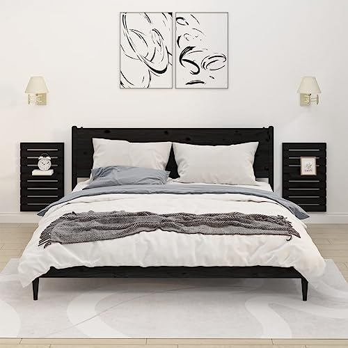 Generisch Wand-Nachttische 2 STK. Schwarz Massivholz Kiefer,jiangboyue-824772