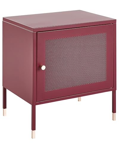Beliani Nachttisch Metall rot mit Gittertür rechteckig 45 x 35 x 51 cm Industrie Ossett