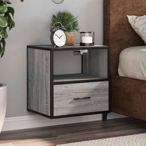 Fasba Wand-Nachttisch Grau Sonoma 40x31x39,5 cm, Beistelltisch mit viel Stauraum, Nachtschrank, Nachtkommode, Nachtkonsole
