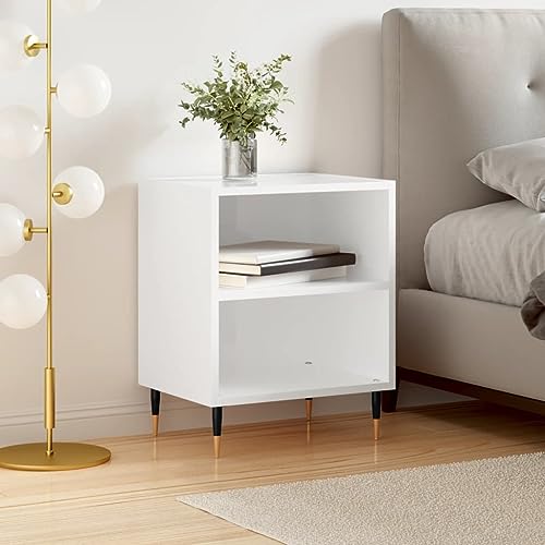 NIVVHOH Nachttisch, Nachtkästchen Nachtisch Bettablage Nightstand Geeignet für Wohnzimmer Schlafzimmer Hotel Wohnung Hochglanz-Weiß 40x30x50 cm Holzwerkstoff