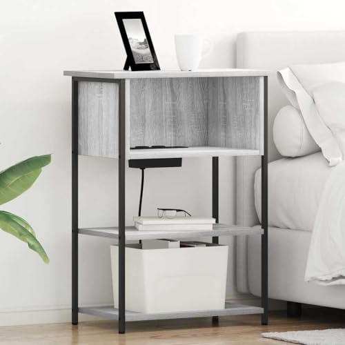 Mokuyary Nachttisch, grau, Sonoma, 55 x 31 x 76 cm, Holz, Beistelltisch, Sofa-Ende, Seitenschrank, einfache Montage für Schlafzimmer, Wohnzimmer