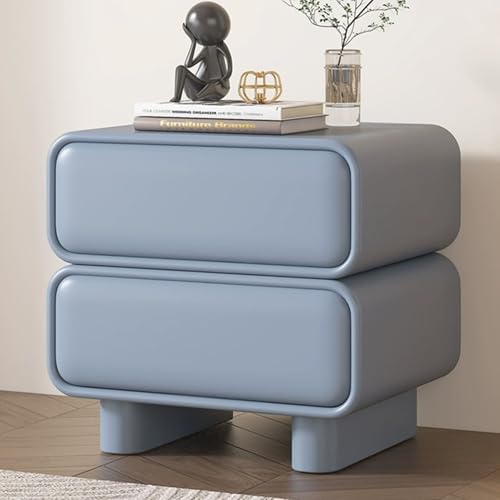 Snaweo Nachttisch Aus Massivholz, Nachttisch Mit 2 Schubladen, Moderner Leder, Vielseitige Seite, Schmaler Beistelltisch Mit Ablagefächern for Kleine Räume(Light Blue,35cm/13.78in)