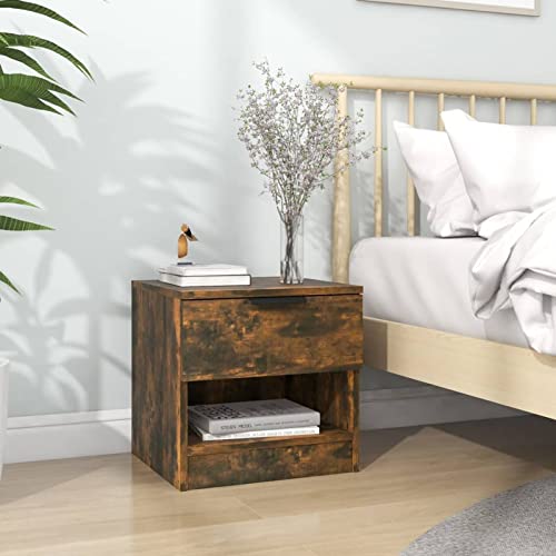 Snsowed Nachttisch, Nachtschrank, Nachtkästchen, Bedside Table, Nachtkommode, Nightstand, Nachttischschrank, Nachtkonsole, Räuchereiche Holzwerkstoff