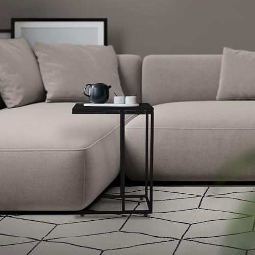 ML-Design Beistelltisch in C-Form, Schwarz, 45x25x64 cm, Metallgestell & Holzplatte, unters Sofa, Industrie-Design, Couchtisch Wohnzimmertisch Sofatisch Kaffeetisch Nachttisch Betttisch Laptoptisch