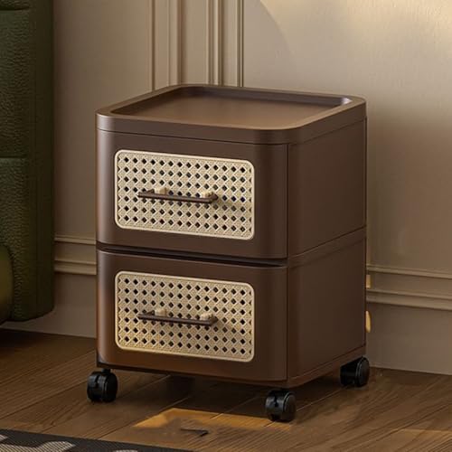 WEIDPHL Rollbarer Aufbewahrungswagen Mit Schubladen, Organizer-Aufbewahrung Mit Gewebter Tür, PP-Nachttisch Mit Rädern Für Eingangsbereich, Flur, Wohnzimmer,Small